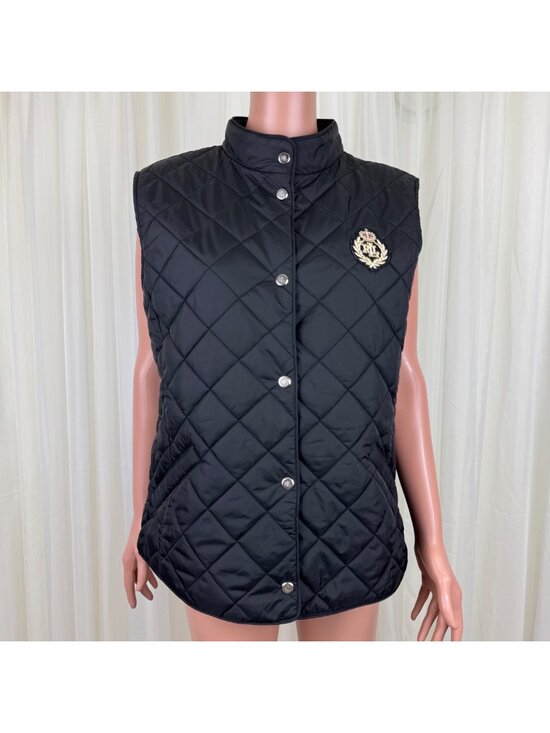 Lauren Ralph Lauren Jackets & Blazers - Ralph Lauren Quilted Vest Black RLL Crest Patch Diamond Quilt Womens L 84922T